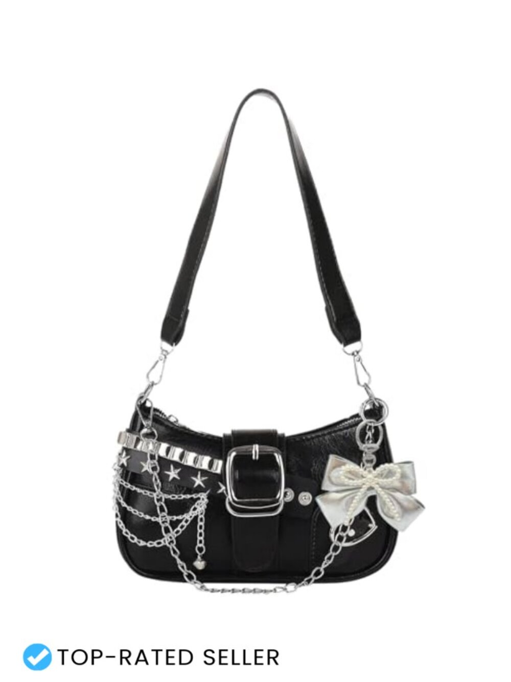 Y2K Grunge Star Shoulder Bag PU Leather Canvas Crossbody Purse